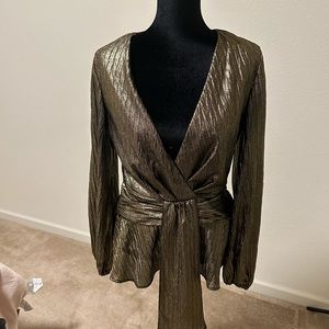 Deep V Peplum Gold Blouse